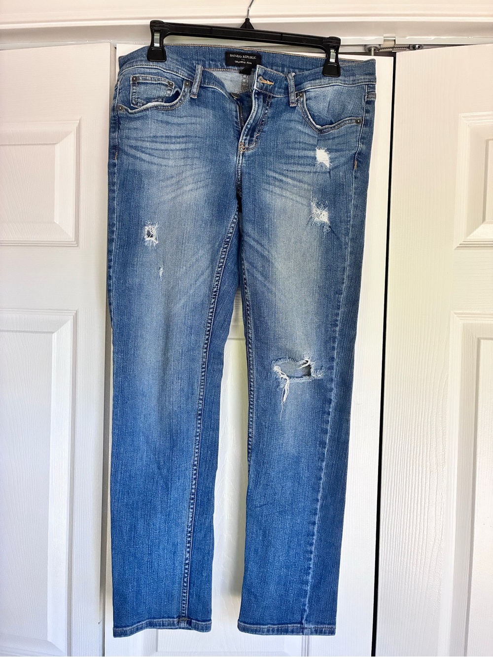 Banana Republic Distressed Light Blue Straight Leg Jeans